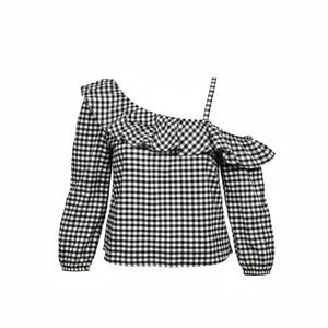 Express Black & White Gingham One Shoulder Ruffle Top Size M